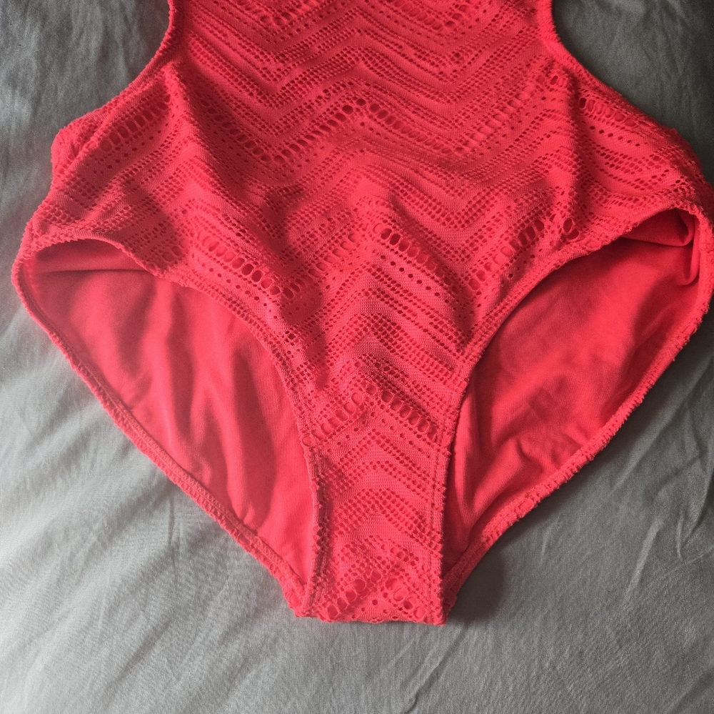 NWOT OP Red Crochet One-Piece Side Cut-Out Swimsuit (!!Please Read Discription!) - Picture 2 of 6